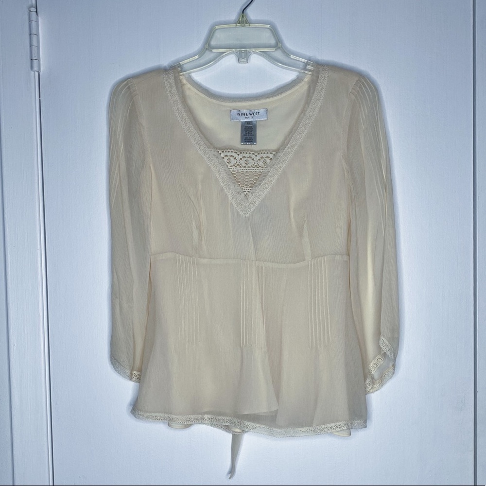 Nine West cream silk blouse